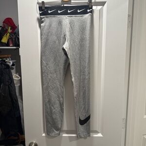 Nike Gray Leggings with Black Swoosh Waistband